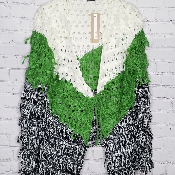 DO + BE Cardigan Sweater Color Block Grunge  Oversized  Looped Fringe NWT small - Picture 10 of 10